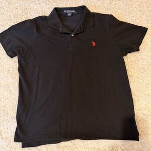 US Polo Assn Performance Pique Shirt Mens Sz Large Red Logo Black Short Sleeve